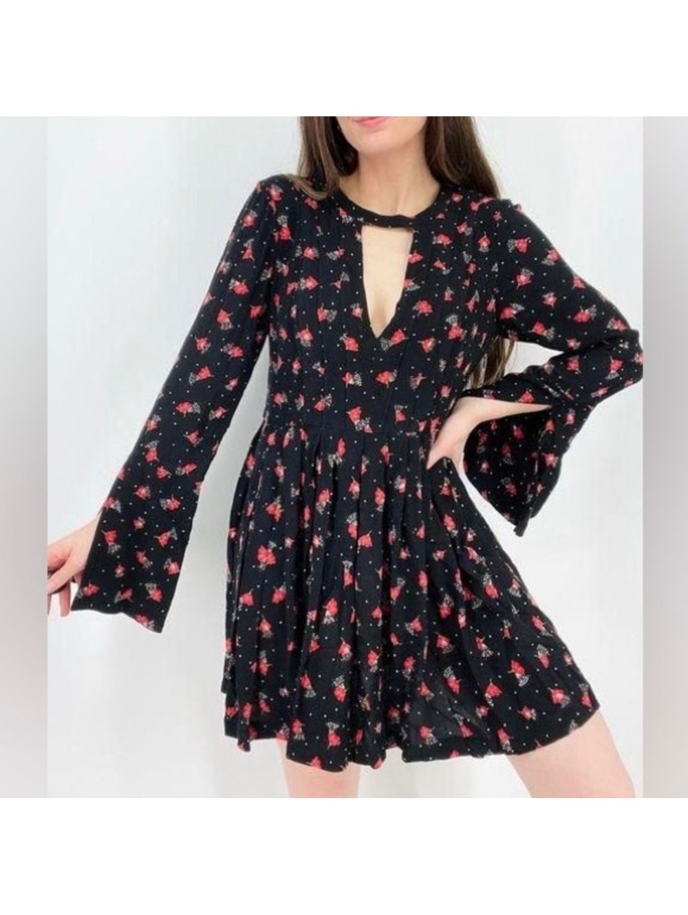 Free People Tegan Babydoll Dress Sz M - Long Sleeved Boho Whimsical Floral